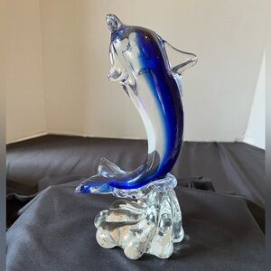 Elegant Blue Glass Dolphin Sculpture